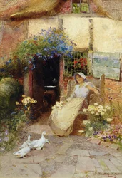 En la puerta de la cabaña